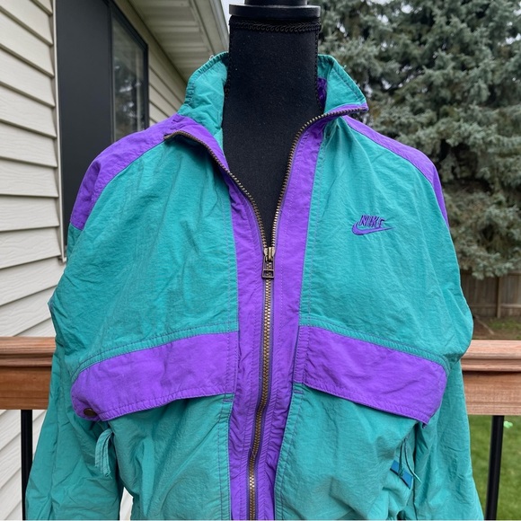 Vintage Nike Jacket Women’s Sz Small Teal Purple Windbreaker Full Zip Retro 90s - Picture 2 of 14
